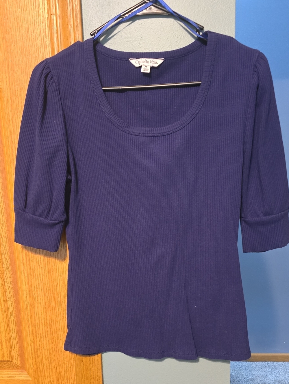 Ophelia Roe Women's Scoop Neck Ribbed Top in Deep Navy